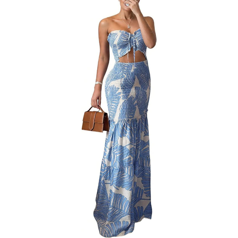 Maxi Dress Halter - CHICME Abito da Vacanza Floreale con