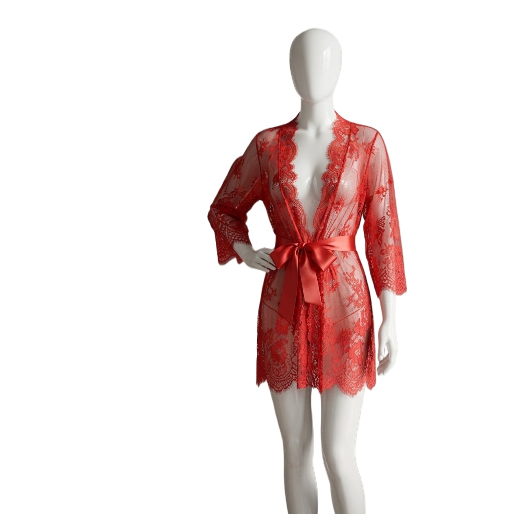 Kimono Sheer Floral - Vestaglia da notte in pizzo floreale